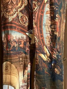 Finesse Baroque Scenic Print Straight Leg Pants in Brown and Blue